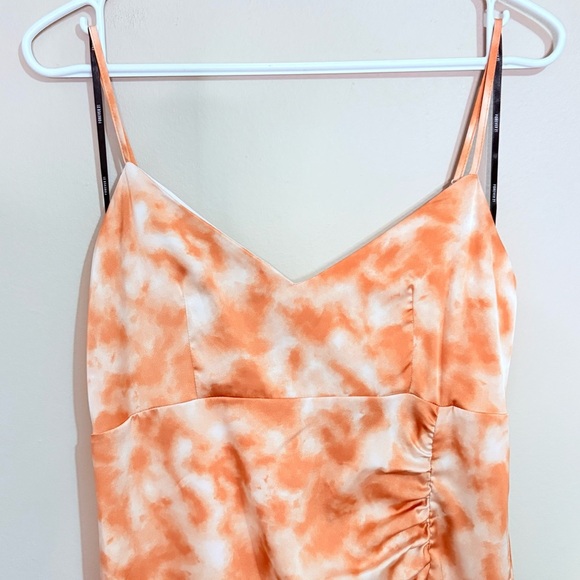 3/$10⚡️Forever21 Orange Tie Dye Asymmetrical Ruched Spaghetti Strap Dress - Picture 2 of 15